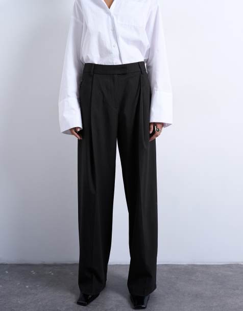 Topshop co ord subtle pinstripe low rise buckle detail trouser in dark chocolate - view 1