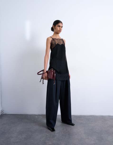 Topshop co ord subtle pinstripe low rise buckle detail trouser in navy