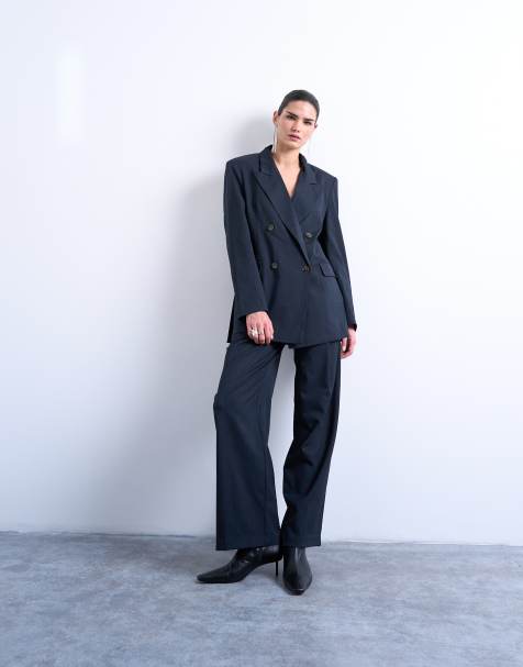 Topshop co ord subtle pinstripe trouser and blazer in navy - view 1