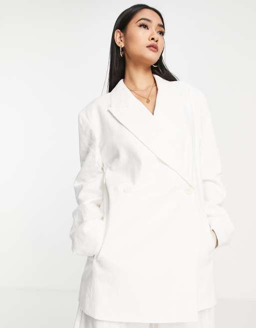 Topshop co-ord super oversized linen-blend blazer in white 
