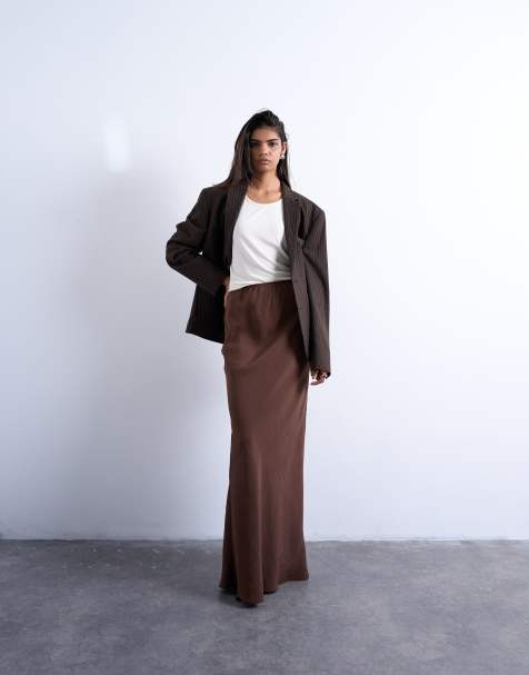 Topshop co-ord super soft cupro bias midi in brown - view 1