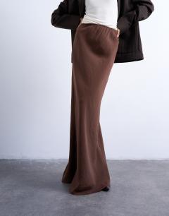 Model wearing Co-ord super soft cupro bias midi in brown