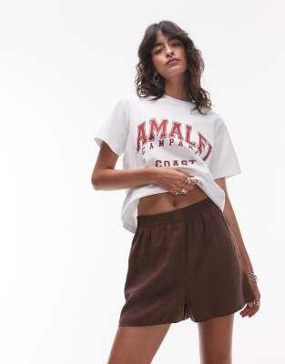 Topshop Topshop co ord super soft cupro short in chocolate-Brown