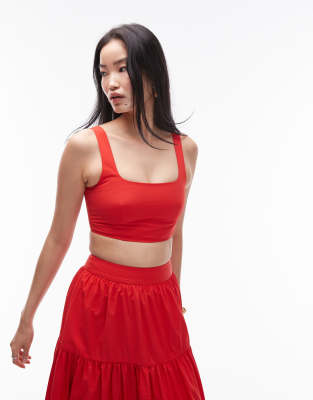 Topshop Topshop co-ord taffeta square neck crop top in red