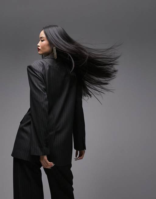 Topshop co-ord tailored dad pinstripe blazer in grey, 4 of 4