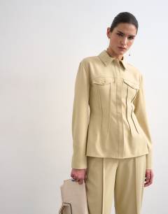 Co ord tailored shirt with pleats in sage