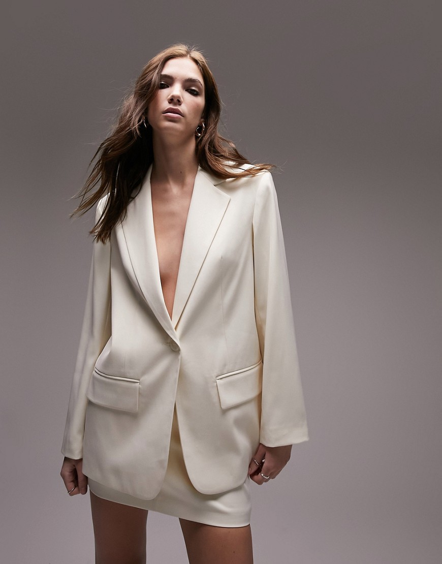 Topshop co-ord tailored straight fitted blazer in ivory-White