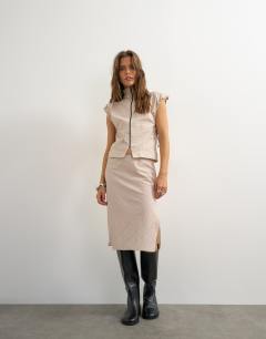 Model wearing Co-ord techy 90s length skirt in ecru