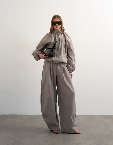 Topshop co ord nylon lightweight ovoid trouser in grey