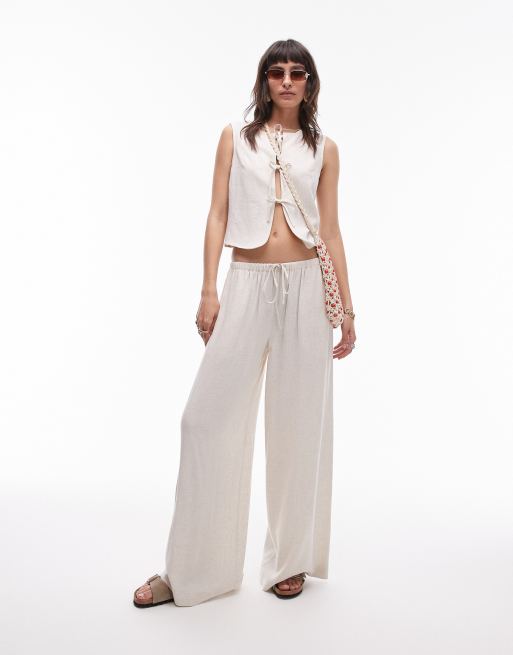 Topshop co-ord tie front linen waistcoat in beige, 4 of 4