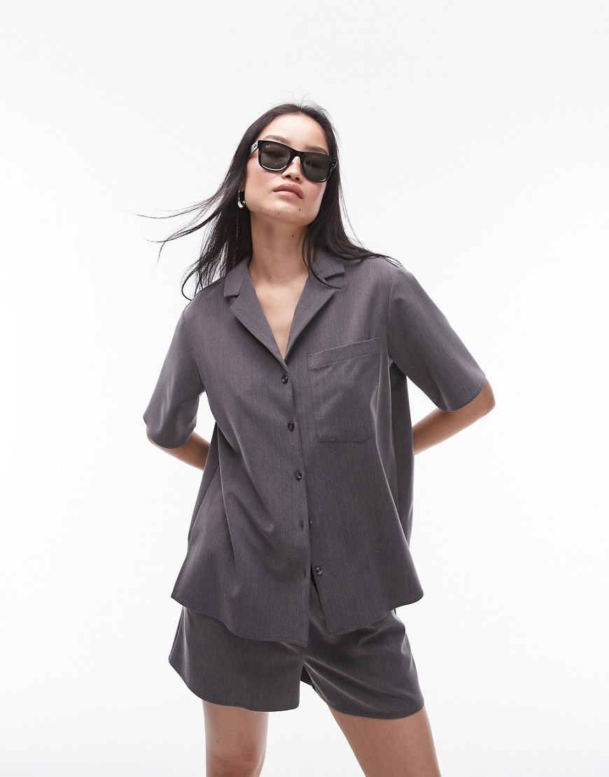 Topshop co-ord tonic short sleeve shirt in charcoal-Grey