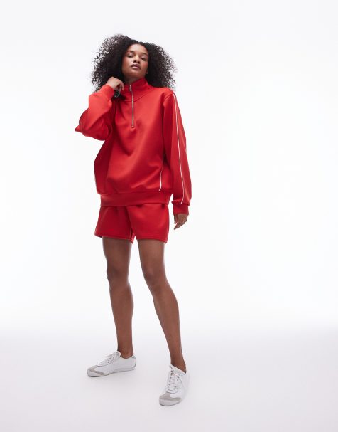 Topshop co-ord track short in red - view 1
