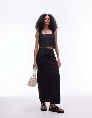 Topshop co-ord tuck side column midi skirt in black