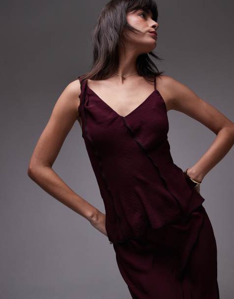 Topshop co-ord twist strap raw edge cami in burgundy - view 1