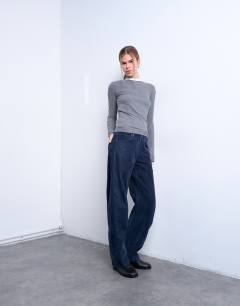 Co ord velvet barrel leg seam detail trouser in navy