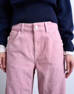 Model wearing Co ord velvet barrel leg seam detail trouser in pink