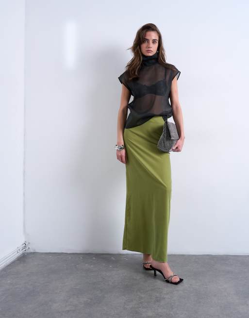 Topshop co-ord velvet midaxi skirt avocado, 3 of 5