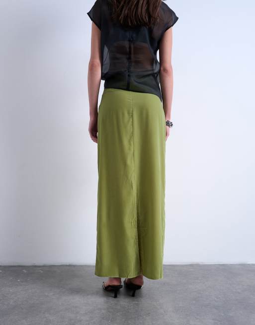Topshop co-ord velvet midaxi skirt avocado, 4 of 5