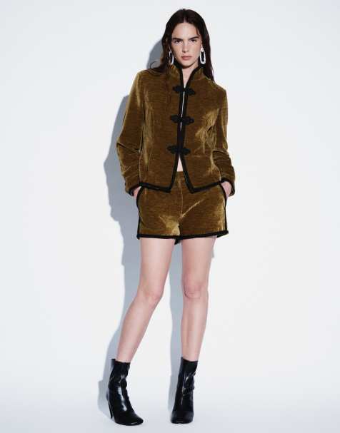 Topshop co ord velvet short in green