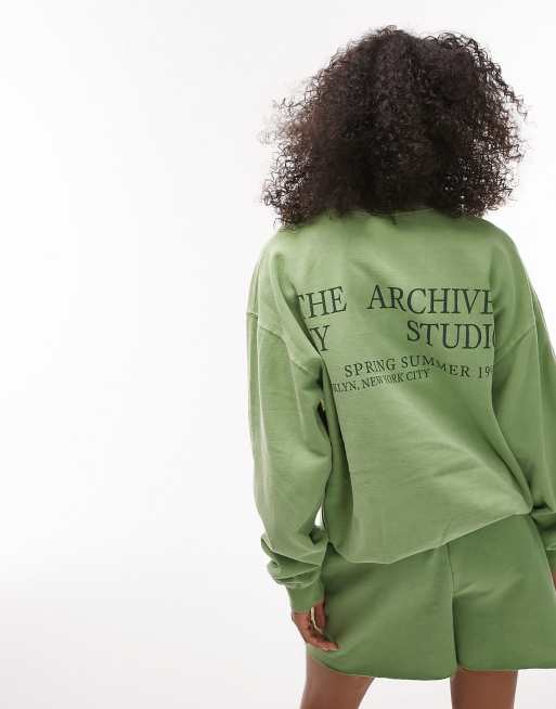 Topshop co-ord vintage wash raw hem jogger short in green, 2 of 4