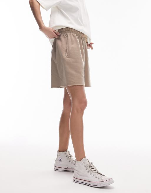 Topshop co ord vintage wash raw hem jogger short in taupe ASOS
