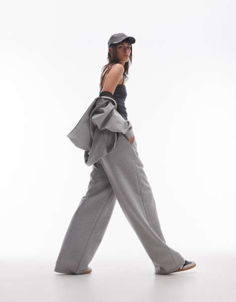 Topshop  co ord wide leg jogger in grey in scuba-style fabric
