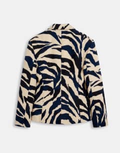 Model wearing Co-ord zebra print high neck blazer in zebra