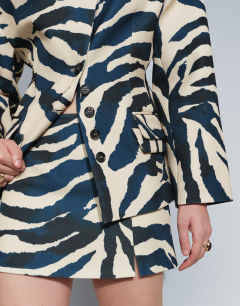 Model wearing Co-ord zebra tailored mini skirt in zebra