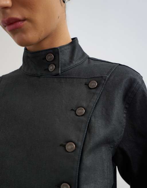 Topshop coated fitted jacket in black, 3 of 4