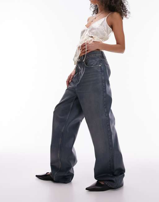 Topshop coated low slung boyfriend jeans in authentic blue