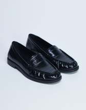 Topshop Coby ruched toe croc loafer in black