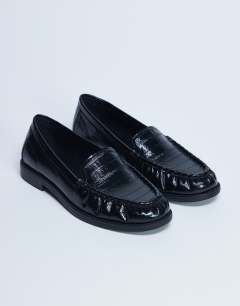 Coby ruched toe croc loafer in black