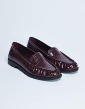 Topshop Coby ruched toe croc loafer in burgundy