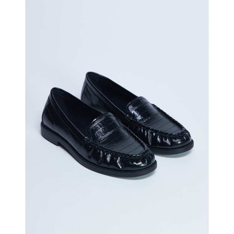 Topshop Coby ruched toe croc loafers in black | ASOS
