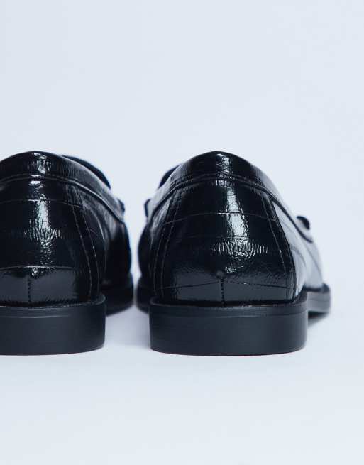 Topshop Coby ruched toe croc loafers in black