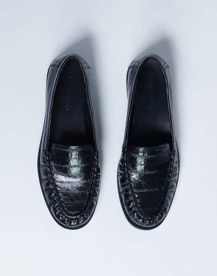 Topshop Coby ruched toe croc loafers in black | ASOS