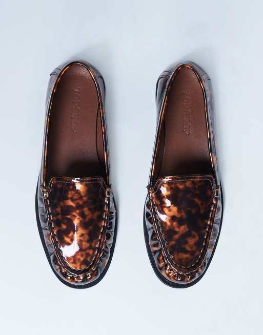 Topshop Coby ruched toe loafers in tortoise shell