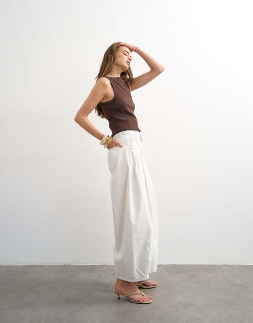 Topshop - Cocoon Barrel - Jeans a vita medio alta color osso