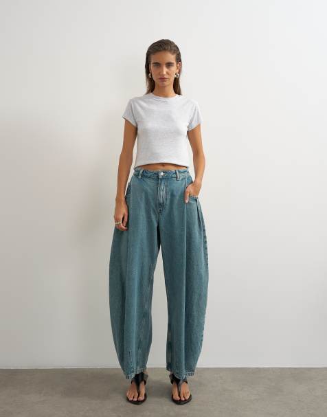 Topshop Cocoon barreljeans met middelhoge taille in groentint - view 1