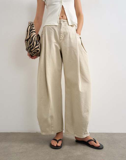 Topshop – Cocoon – Beige jeans med medelhög midja och barrelben, 2 av 7