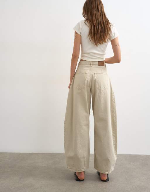 Topshop – Cocoon – Beige jeans med medelhög midja och barrelben, 5 av 7