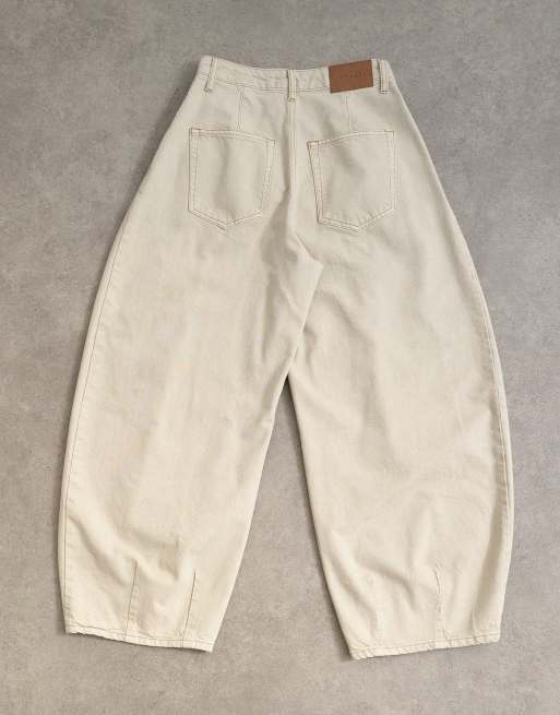 Topshop – Cocoon – Beige jeans med medelhög midja och barrelben, 7 av 7