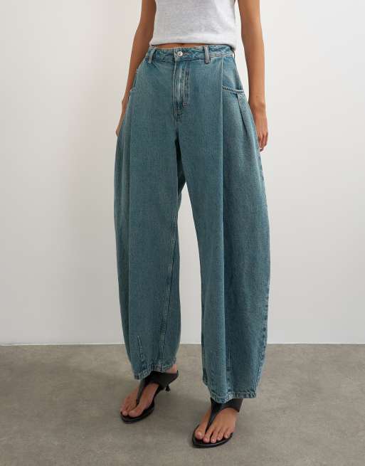 Topshop - Cocoon - Jeans a vita medio alta con gamba a cilindro verde, 4 di 5