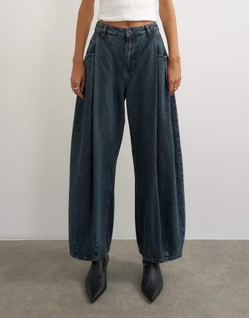 Topshop cocoon-jeans med medelhög midja och barrel-ben i blåsvart, 2 av 5