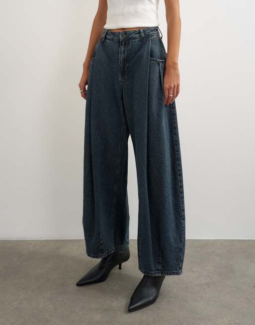 Topshop cocoon-jeans med medelhög midja och barrel-ben i blåsvart, 4 av 5