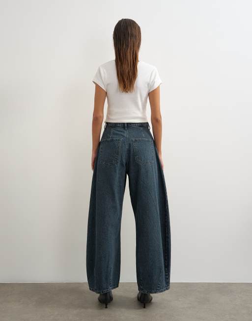 Topshop cocoon-jeans med medelhög midja och barrel-ben i blåsvart, 5 av 5