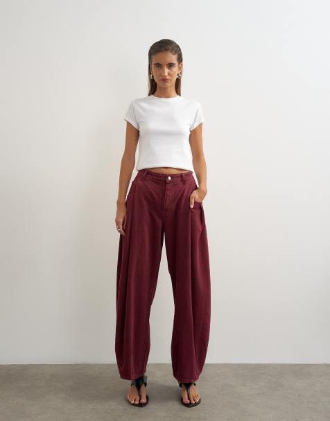 Topshop cocoon-jeans med medelhög midja och barrel-ben i körsbärsrött - view 1