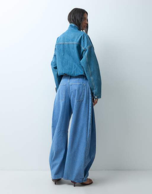 Topshop cocoon-jeans med sideplissering i bleach, 2 af 5