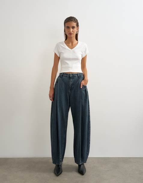 Topshop cocoon jeans met halfhoge taille en barrel-pijpen in blauwzwart - view 1
