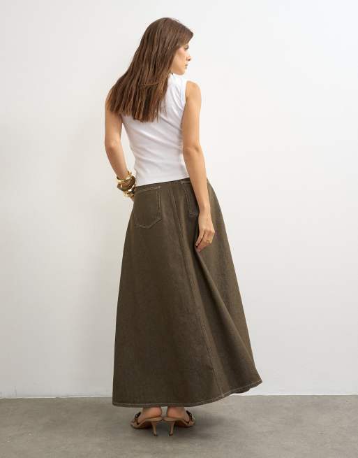 Topshop cocoon maxi rok in kaki, 5 van 5